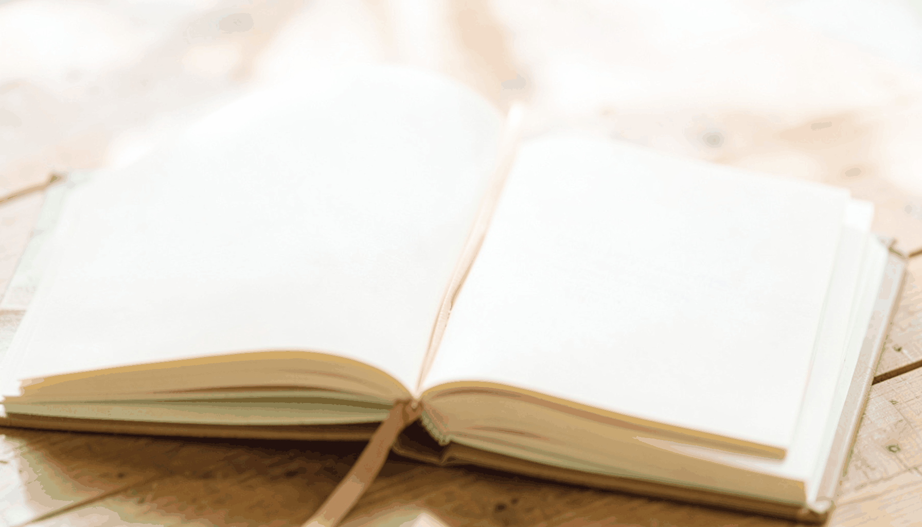 A close-up of an open hardcover history book with cream pages and a ribbon bookmark, resting on a sunlit wooden surface